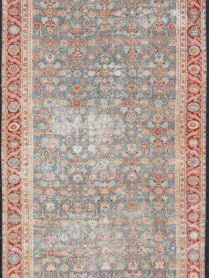 Antique Persian Malayer Gallery Rug with All Over Design in Blue's and Red. Keivan Woven Arts; rug # ZIR - 2 / Country of origin: Iran Type/ Malayer Circa 1900's Measures: 6'2 x 18'2 This antique Malayer gallery carpet from 1900's Persia featur... - Keivan Woven ArtsZIR - 2 - 9862Rug