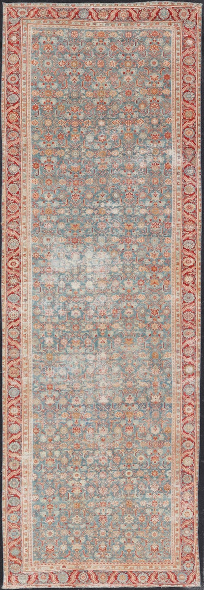 Antique Persian Malayer Gallery Rug with All Over Design in Blue's and Red. Keivan Woven Arts; rug # ZIR - 2 / Country of origin: Iran Type/ Malayer Circa 1900's Measures: 6'2 x 18'2 This antique Malayer gallery carpet from 1900's Persia featur... - Keivan Woven ArtsZIR - 2 - 9862Rug