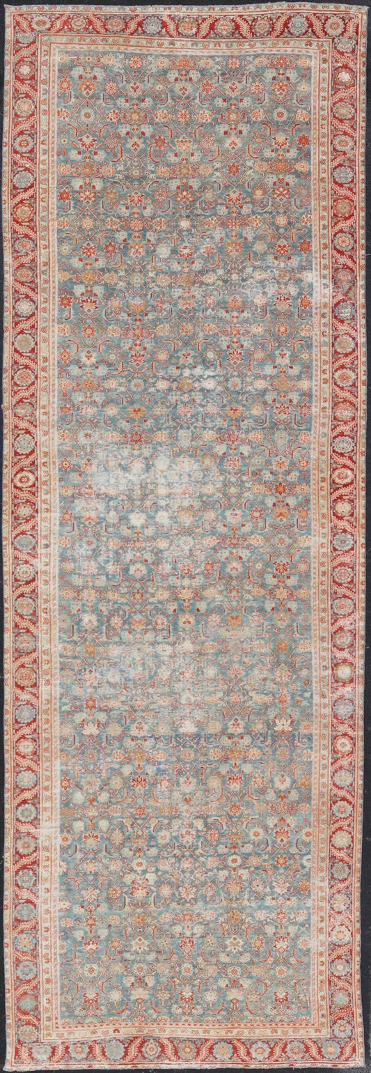 Antique Persian Malayer Gallery Rug with All Over Design in Blue's and Red. Keivan Woven Arts; rug # ZIR - 2 / Country of origin: Iran Type/ Malayer Circa 1900's Measures: 6'2 x 18'2 This antique Malayer gallery carpet from 1900's Persia featur... - Keivan Woven ArtsZIR - 2 - 9862Rug