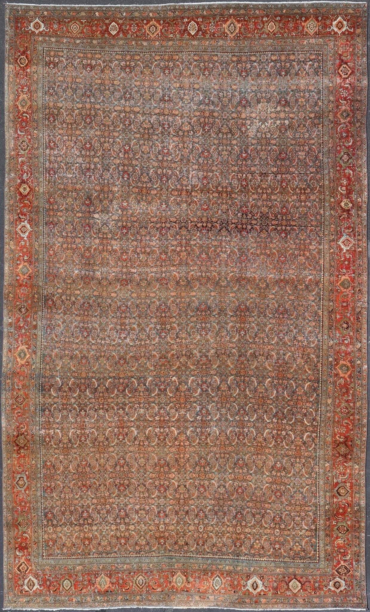 Antique Large Persian Bidjar Rug with All - Over Herati Design in Red's and Blue's. Keivan Woven Arts / rug ZIR - 23, country of origin / type: Iran / Bidjar, circa 1900. Measures: 11'0 x 17'7 This magnificent Bidjar with an exquisite, all - over Hera... - Keivan Woven ArtsZIR - 23 - 10100Rug