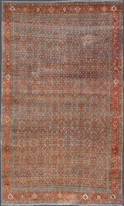 Antique Large Persian Bidjar Rug with All - Over Herati Design in Red's and Blue's. Keivan Woven Arts / rug ZIR - 23, country of origin / type: Iran / Bidjar, circa 1900. Measures: 11'0 x 17'7 This magnificent Bidjar with an exquisite, all - over Hera... - Keivan Woven ArtsZIR - 23 - 10100Rug