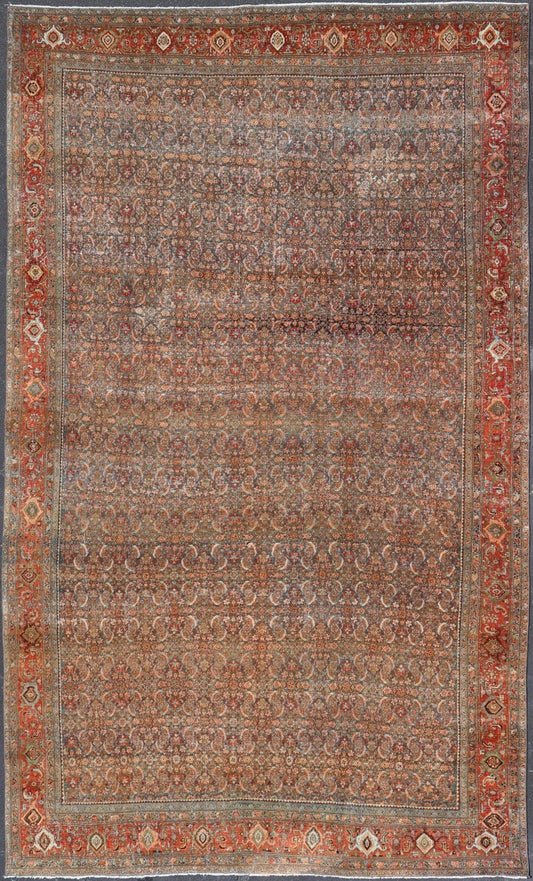 Antique Large Persian Bidjar Rug with All - Over Herati Design in Red's and Blue's. Keivan Woven Arts / rug ZIR - 23, country of origin / type: Iran / Bidjar, circa 1900. Measures: 11'0 x 17'7 This magnificent Bidjar with an exquisite, all - over Hera... - Keivan Woven ArtsZIR - 23 - 10100Rug