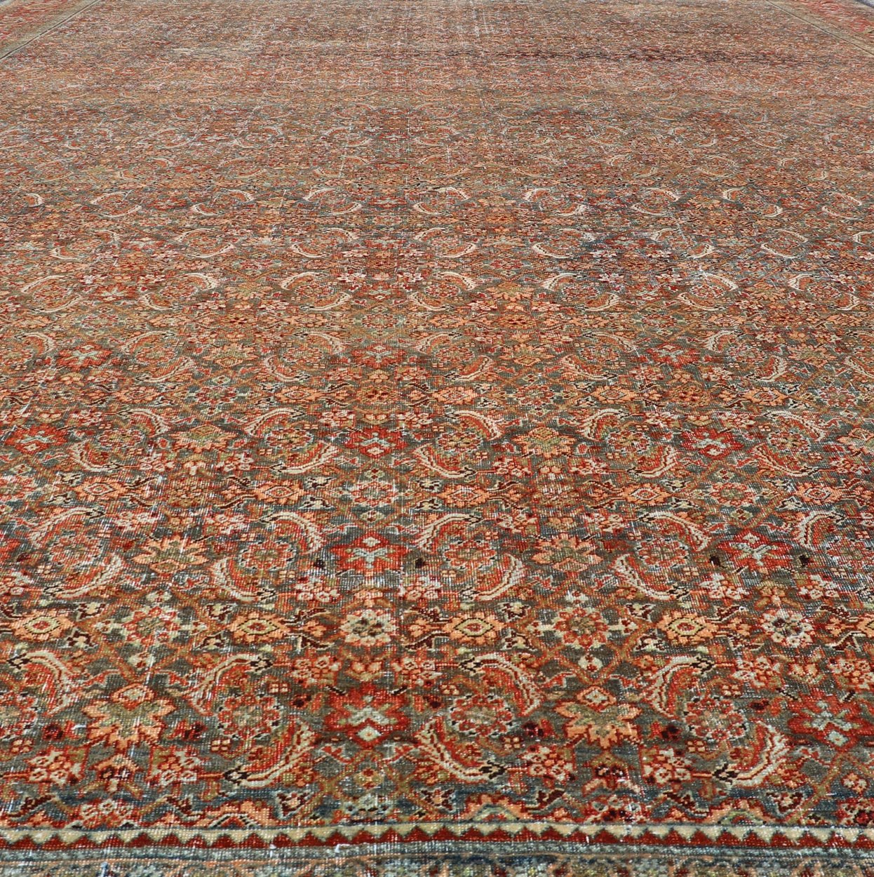 Antique Large Persian Bidjar Rug with All - Over Herati Design in Red's and Blue's. Keivan Woven Arts / rug ZIR - 23, country of origin / type: Iran / Bidjar, circa 1900. Measures: 11'0 x 17'7 This magnificent Bidjar with an exquisite, all - over Hera... - Keivan Woven ArtsZIR - 23 - 10100Rug