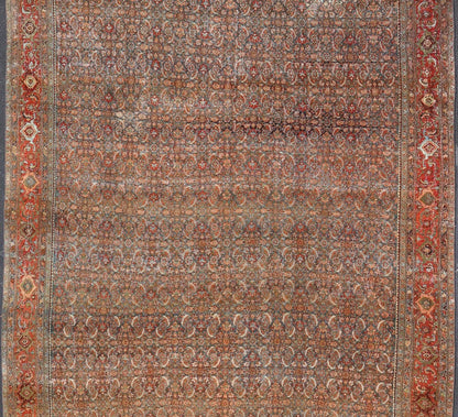 Antique Large Persian Bidjar Rug with All - Over Herati Design in Red's and Blue's. Keivan Woven Arts / rug ZIR - 23, country of origin / type: Iran / Bidjar, circa 1900. Measures: 11'0 x 17'7 This magnificent Bidjar with an exquisite, all - over Hera... - Keivan Woven ArtsZIR - 23 - 10100Rug