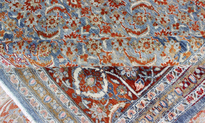 Light Blue and Red Antique Tabriz Rug with All Over Herati Design. Red and light blue vintage Persian Tabriz rug with free flowing floral design, rug zir - 3, country of origin / type: Iran / Tabriz, circa 1910 This magnificent early 20th century ... - Keivan Woven ArtsZIR - 3 - 9868Rug