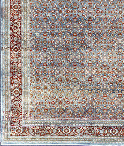 Light Blue and Red Antique Tabriz Rug with All Over Herati Design. Red and light blue vintage Persian Tabriz rug with free flowing floral design, rug zir - 3, country of origin / type: Iran / Tabriz, circa 1910 This magnificent early 20th century ... - Keivan Woven ArtsZIR - 3 - 9868Rug