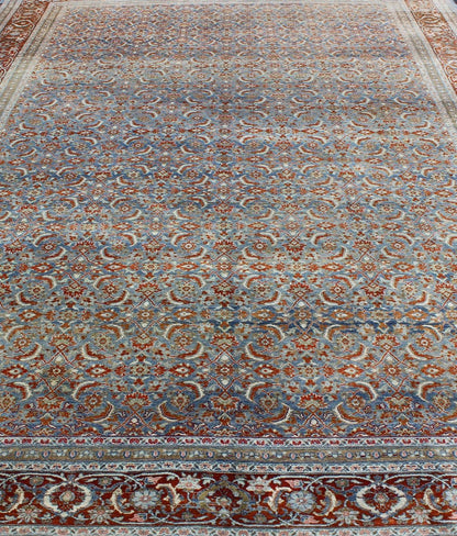 Light Blue and Red Antique Tabriz Rug with All Over Herati Design. Red and light blue vintage Persian Tabriz rug with free flowing floral design, rug zir - 3, country of origin / type: Iran / Tabriz, circa 1910 This magnificent early 20th century ... - Keivan Woven ArtsZIR - 3 - 9868Rug
