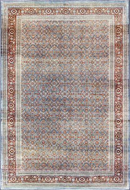 Light Blue and Red Antique Tabriz Rug with All Over Herati Design. Red and light blue vintage Persian Tabriz rug with free flowing floral design, rug zir - 3, country of origin / type: Iran / Tabriz, circa 1910 This magnificent early 20th century ... - Keivan Woven ArtsZIR - 3 - 9868Rug