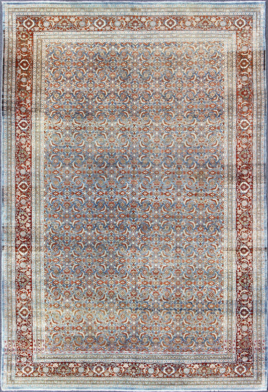 Light Blue and Red Antique Tabriz Rug with All Over Herati Design. Red and light blue vintage Persian Tabriz rug with free flowing floral design, rug zir - 3, country of origin / type: Iran / Tabriz, circa 1910 This magnificent early 20th century ... - Keivan Woven ArtsZIR - 3 - 9868Rug