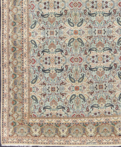 Fine Persian Kashan in Celadon green, light blue field Intricate Floral Motifs Persian Kashan rug with all - over blossom design, Keivan Woven Arts/rug /zir - 4, country of origin / type: Iran / Kashan, circa 1940 Measures: 9' x 11'7 ... - Keivan Woven ArtsZIR - 4 - 9872Rug