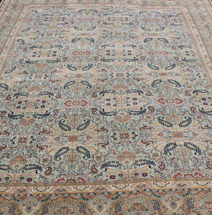 Fine Persian Kashan in Celadon green, light blue field Intricate Floral Motifs Persian Kashan rug with all - over blossom design, Keivan Woven Arts/rug /zir - 4, country of origin / type: Iran / Kashan, circa 1940 Measures: 9' x 11'7 ... - Keivan Woven ArtsZIR - 4 - 9872Rug