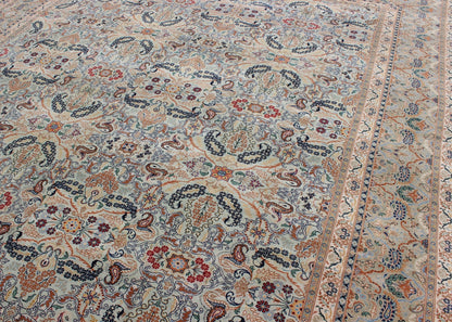 Fine Persian Kashan in Celadon green, light blue field Intricate Floral Motifs Persian Kashan rug with all - over blossom design, Keivan Woven Arts/rug /zir - 4, country of origin / type: Iran / Kashan, circa 1940 Measures: 9' x 11'7 ... - Keivan Woven ArtsZIR - 4 - 9872Rug
