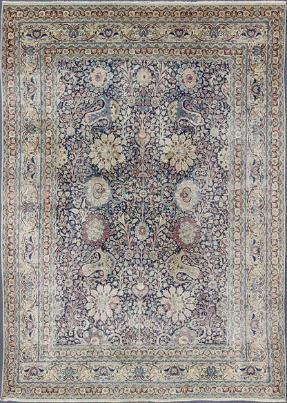 Navy Blue Antique Persian Fine Tabriz Rug with All - Over Large Scale Flowers. Navy Blue, ivory and multi colors antique Persian Tabriz rug with all - over large scale floral design, rug zir - 5, country of origin / type: Iran / Tabriz, circa 1910 ... - Keivan Woven ArtsZIR - 5 - 9878Rug
