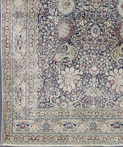 Navy Blue Antique Persian Fine Tabriz Rug with All - Over Large Scale Flowers. Navy Blue, ivory and multi colors antique Persian Tabriz rug with all - over large scale floral design, rug zir - 5, country of origin / type: Iran / Tabriz, circa 1910 ... - Keivan Woven ArtsZIR - 5 - 9878Rug