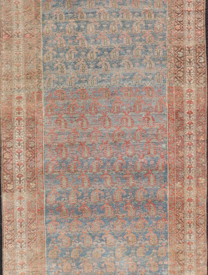 Antique Distressed Persian Gallery Runner. Antique Distressed Persian Mahal Gallery Runner in Wool with All - Over Design. distressed Persia rug. Keivan Woven Arts/ rug/ ZIR - 54 - KV - 01, country of origin / type: Iran / Mahal, circa 1910. Measures: 3... - Keivan Woven ArtsZIR - 54 - KV - 01 - 15000Rug