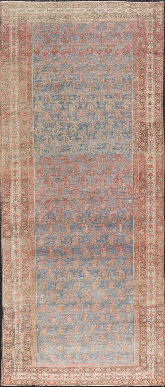 Antique Distressed Persian Gallery Runner. Antique Distressed Persian Mahal Gallery Runner in Wool with All - Over Design. distressed Persia rug. Keivan Woven Arts/ rug/ ZIR - 54 - KV - 01, country of origin / type: Iran / Mahal, circa 1910. Measures: 3... - Keivan Woven ArtsZIR - 54 - KV - 01 - 15000Rug