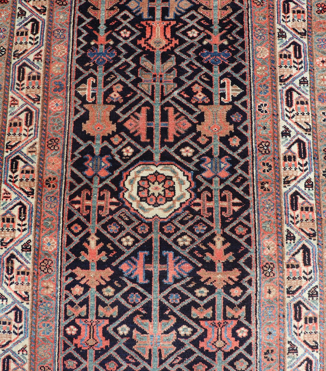 Antique Persian Malayer Runner with Sub - Geometric All - Over Design in Navy Color. Malayer antique runner from Persia with geometric floral central field design, rug ZIR - 58 - KV - 04, country of origin / type: Iran / Malayer, circa 1910. This a... - Keivan Woven ArtsZIR - 58 - KV - 04 - 15012Rug