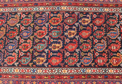 Antique Kurdish Runner with All - Over Geometric Design in Charcoal Background Antique Runner from Persia with geometric design in charcoal background, with accent colors of red, blue, green, orange and Light blue. Keivan Woven Arts/ rug ZIR - 63 - KV... - Keivan Woven ArtsZIR - 63 - KV - 16 - P13630 - 15042Rug