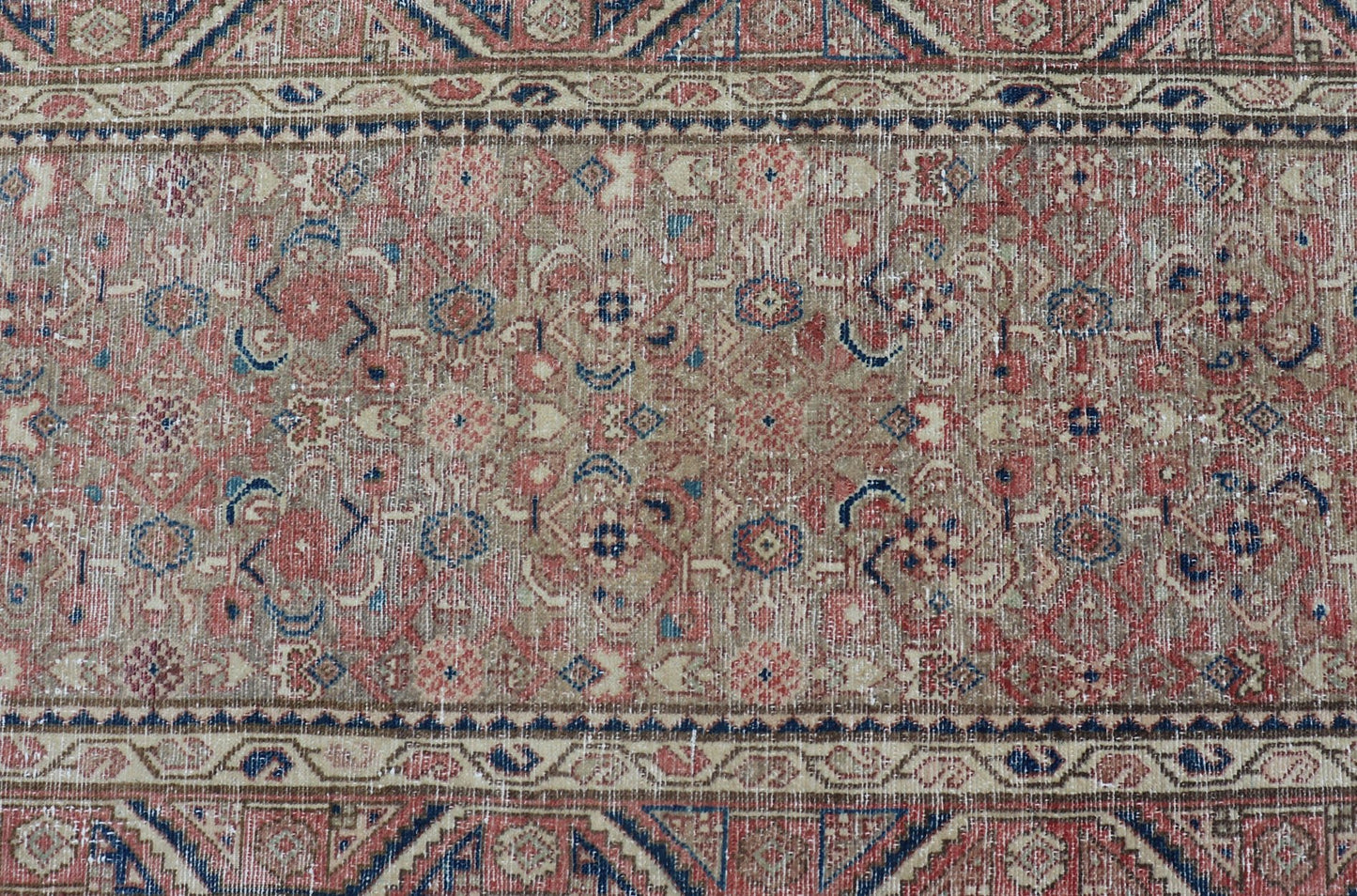 Antique Persian Malayer Runner in Tones of Blue, Salmon, Cream, and Tans Long Persian Malayer runner with small pattern in all - over design. Fine Persian Malayer Runner in soft tones of blue, salmon, cream, and earthy tones. Antique Persian rug ... - Keivan Woven ArtsZIR - 64 - KV - 13 - P13815 - 15048