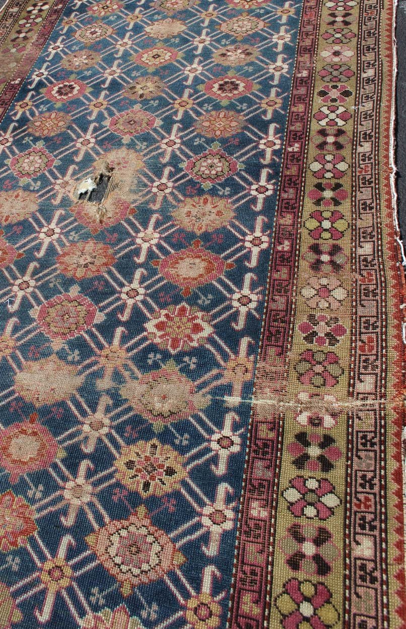 Antique Caucasian Karabagh Runner with Repeating Flower Design. Geometric flower design antique Karabagh runner from Caucasus, rug zir - 7, country of origin / type: Caucasus / Karabagh, circa 1900 This antique runner was woven in the Karabagh reg... - Keivan Woven ArtsZIR - 7 - 9882
