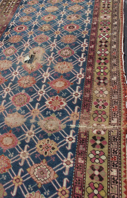 Antique Caucasian Karabagh Runner with Repeating Flower Design. Geometric flower design antique Karabagh runner from Caucasus, rug zir - 7, country of origin / type: Caucasus / Karabagh, circa 1900 This antique runner was woven in the Karabagh reg... - Keivan Woven ArtsZIR - 7 - 9882