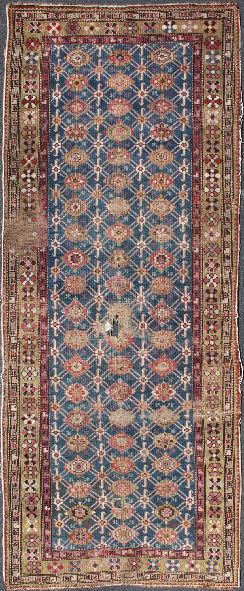 Antique Caucasian Karabagh Runner with Repeating Flower Design. Geometric flower design antique Karabagh runner from Caucasus, rug zir - 7, country of origin / type: Caucasus / Karabagh, circa 1900 This antique runner was woven in the Karabagh reg... - Keivan Woven ArtsZIR - 7 - 9882