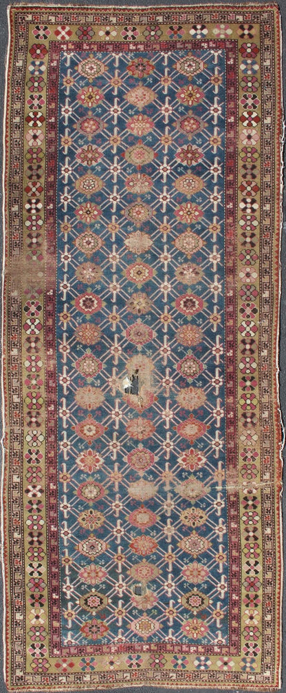 Antique Caucasian Karabagh Runner with Repeating Flower Design. Geometric flower design antique Karabagh runner from Caucasus, rug zir - 7, country of origin / type: Caucasus / Karabagh, circa 1900 This antique runner was woven in the Karabagh reg... - Keivan Woven ArtsZIR - 7 - 9882