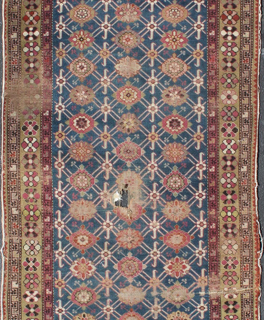 Antique Caucasian Karabagh Runner with Repeating Flower Design. Geometric flower design antique Karabagh runner from Caucasus, rug zir - 7, country of origin / type: Caucasus / Karabagh, circa 1900 This antique runner was woven in the Karabagh reg... - Keivan Woven ArtsZIR - 7 - 9882Rug