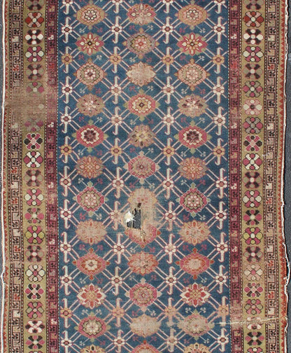 Antique Caucasian Karabagh Runner with Repeating Flower Design. Geometric flower design antique Karabagh runner from Caucasus, rug zir - 7, country of origin / type: Caucasus / Karabagh, circa 1900 This antique runner was woven in the Karabagh reg... - Keivan Woven ArtsZIR - 7 - 9882Rug
