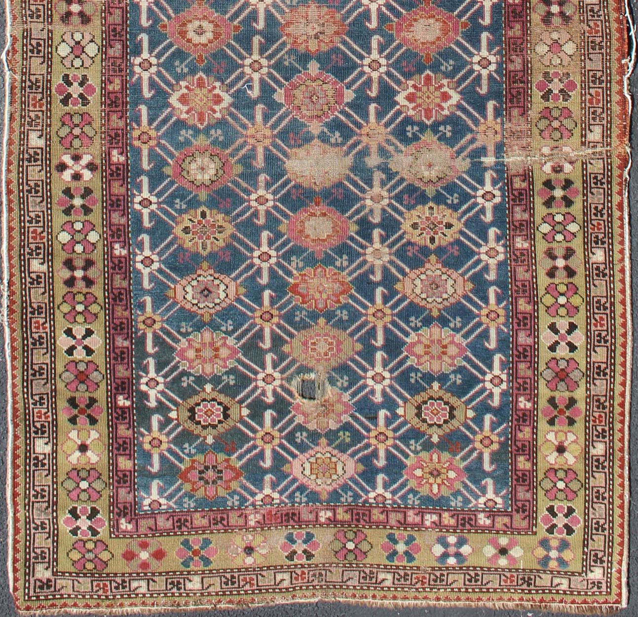 Antique Caucasian Karabagh Runner with Repeating Flower Design. Geometric flower design antique Karabagh runner from Caucasus, rug zir - 7, country of origin / type: Caucasus / Karabagh, circa 1900 This antique runner was woven in the Karabagh reg... - Keivan Woven ArtsZIR - 7 - 9882Rug
